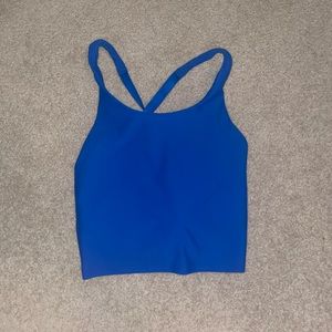 Blue athletic crop tank built in bra, AS